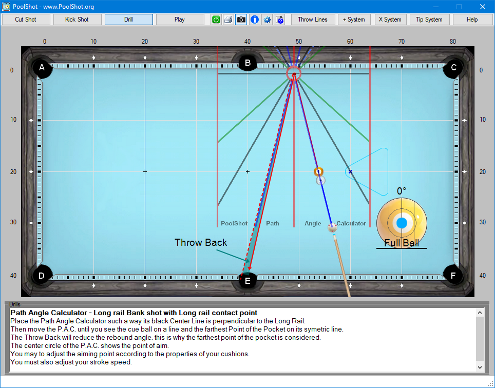 Path Angle Calculator - Long rail Bank shot with Long rail contact point